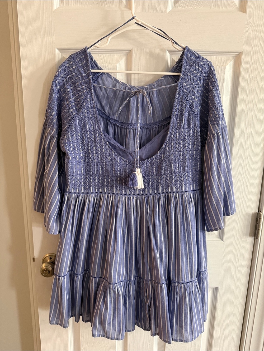 Free People Blue & White Striped Backless Tiered Dress - Picture 3 of 5